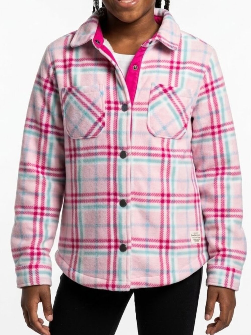 Weatherproof Vintage Soft Girl Pink Plaid Fleece Sherpa Lined Shacket Medium